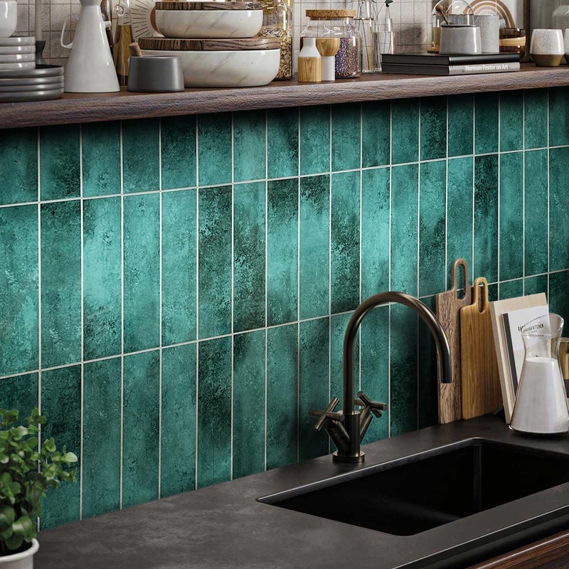 Decopus Luxury Peel and Stick Subway Tile Backsplash (Brick Tile) for for Kitchen, Bathroom, Accent Wall - Luxury Tile for Remodelling, Hard as Stone (Emerald Illusion, 2.5"x 10" Sample) - Image 2